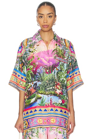 Camilla Oversized Shirt With Pocket in Green,Pink