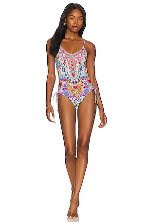 Camilla Scoop Neck Lace Up Side One Piece in Lucky Charms | REVOLVE