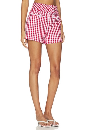Cinq a Sept Mini Gingham Denim Allie Short in Red