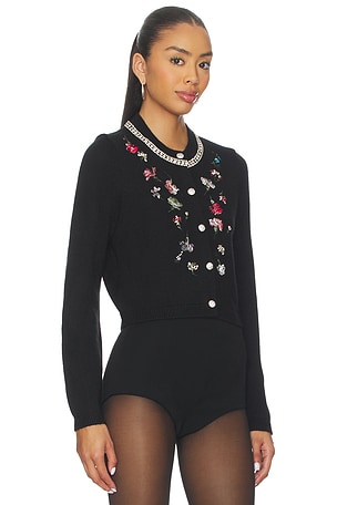 Cinq a Sept Tumbling Carnation Isolde Cardigan in Black