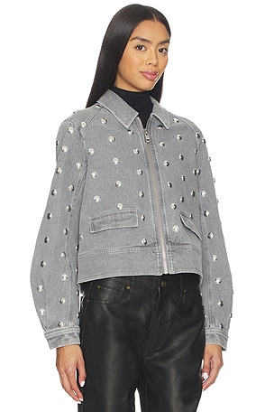 Cinq a Sept Studded Denim Harriet Jacket in Blue. Size XS. Also