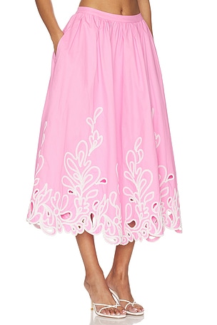 Cinq a Sept Paisley Bloom Embroidered Espe Skirt in Pink
