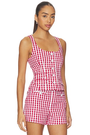 Cinq a Sept Mini Gingham Denim Lovina Top in Red