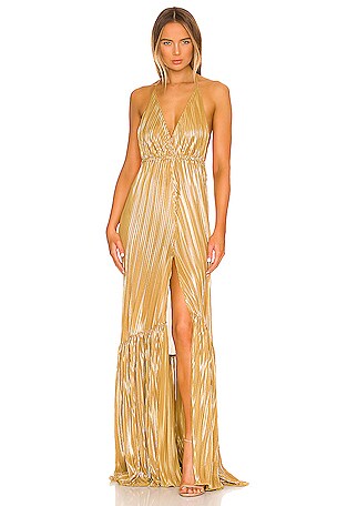 fitted lace wedding dress Paros Maxi Dress ~ Pleated Gold main image 0
