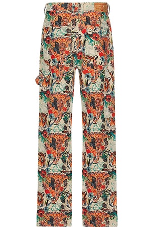 Coney Island Picnic Stone Wash Tiger Cargo Pant in Orange