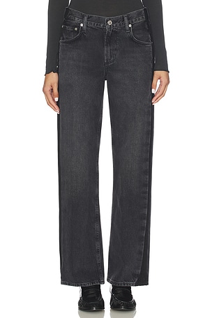 Citizens of Humanity Lindz Low Rise Easy Straight With Tuxedo Stripe Jeans in Black