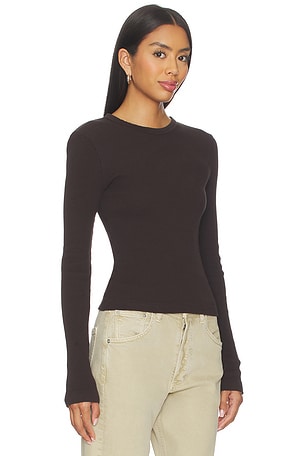 Citizens of Humanity Pilar Waffle Crewneck Top in Chocolate