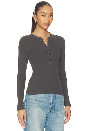 Citizens of Humanity Drea Waffle Henley Top in Charcoal