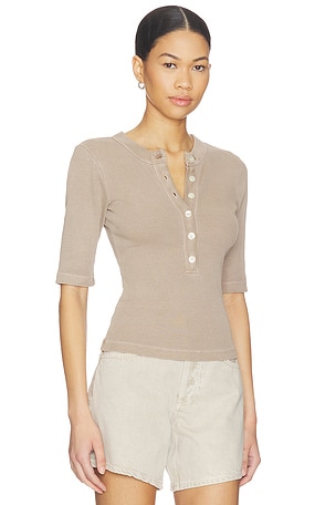 Citizens of Humanity Nali Short Sleeve Henley Top in Taupe