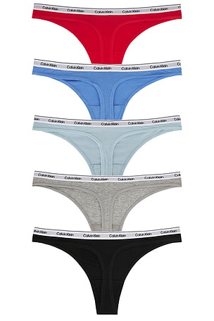 Calvin Klein Underwear Modern Logo Thong 5-pack in Red,Blue,Grey,Black. Size S. Also