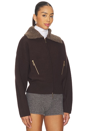 Clea Dakota Boiled Wool Bomber in Chocolate. Size M. Also