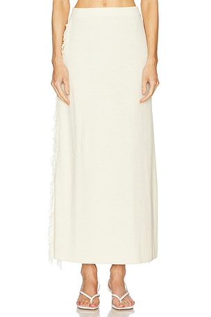 Clea Canton Fringe Knit Skirt in Beige