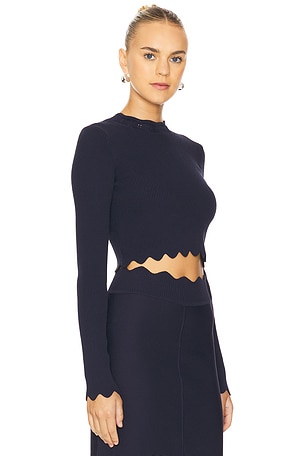 Clea Blanca Scalloped Knit Top in Navy