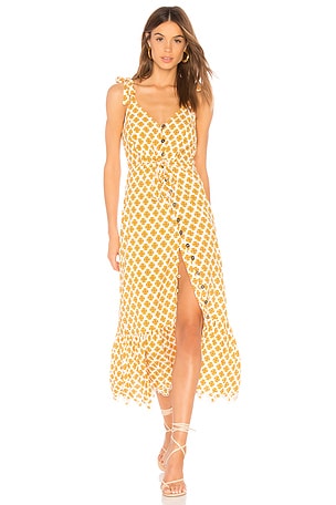 Cleobella X REVOLVE Marla Maxi Dress in Marigold in Polynesian Floral |  REVOLVE