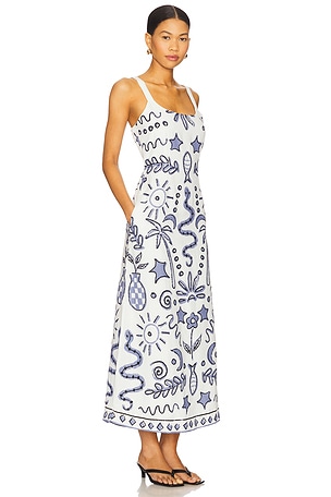 Cleobella Shelly Ankle Dress in White,Blue
