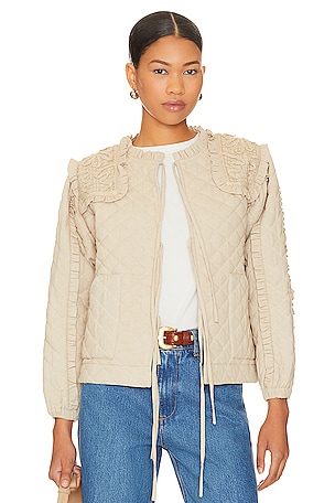 VARLEY Arlen ribbed-knit and quilted glossed-shell jacket