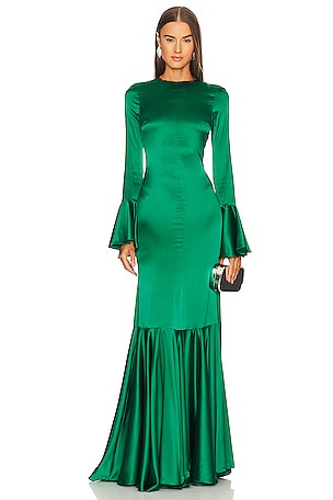 caroline constas dress green Baltic Born Womens Meghan Velvet Wrap Maxi Dress | Deep Green main image 1