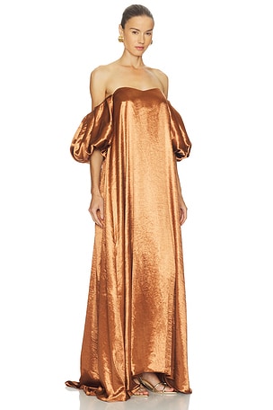 CAROLINE CONSTAS Palmer Gown in Metallic Copper