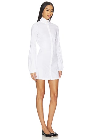 CAROLINE CONSTAS Jacqueline High Neck Ruffle Mini Shirt Dress in White