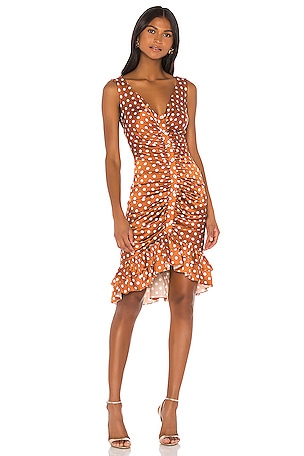 CAROLINE CONSTAS Poppy Mini Dress in Beige & White | REVOLVE
