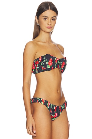 CAROLINE CONSTAS Leila Ruched Bandeau Bikini Top in Black