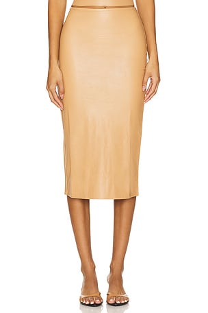 superdown Jezabel Faux Leather Midi Skirt in Tan REVOLVE