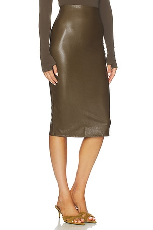 Commando Faux Leather Midi Skirt in Army