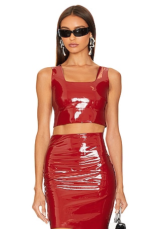 Monse Double Belted Leather Bra Top in Red