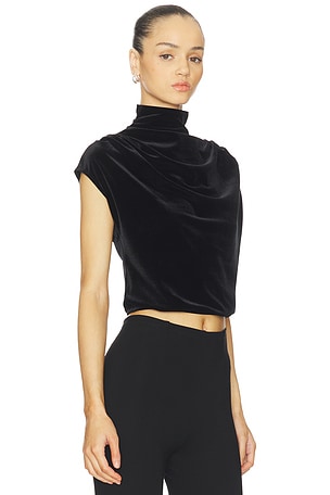 Commando Velvet Draped Mockneck Crop Top in Black