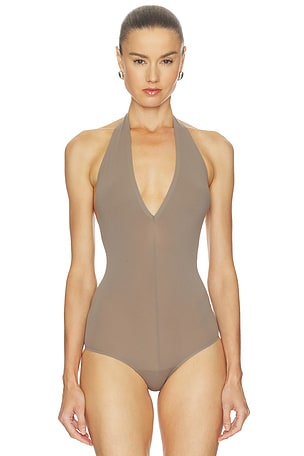 Commando x REVOLVE Ballet Deep Plunge Halter Bodysuit in Taupe