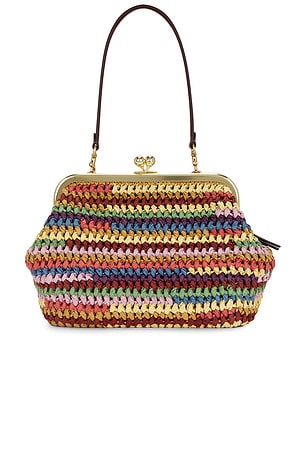 Large Weave Straw Kisslock 27 Frame Bag Coach