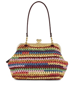 Coach Large Weave Straw Kisslock 27 Frame Bag in Brown