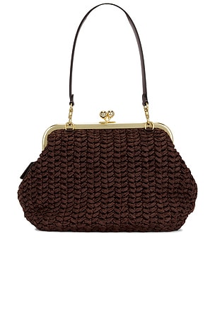 Coach Large Weave Straw Kisslock Frame 27 Bag in Brown