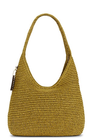 Coach bolso de hombro de 28 refened weave straw brooklyn en color verde oliva
