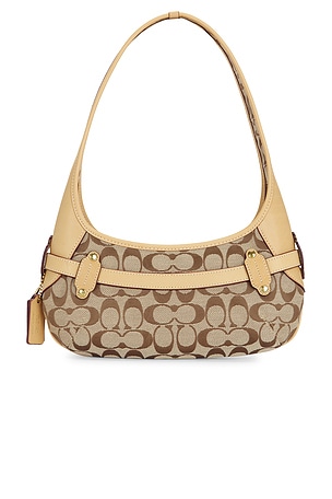 Coach Belted Ergo Shoulder Bag 26 in Signature Jacquard in Tan