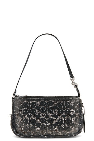 Distressed Denim Crystal Signature Plaza Bag Coach