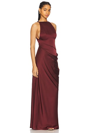 Ceren Ocak Satin Dress in Burgundy