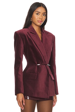 Ceren Ocak Belt Detailed Jacket in Burgundy