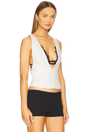 Ceren Ocak Linen Lace Detailed Top in White