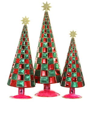 Checkered Trees Scarlet Pine Ornament Set Of 3 Cody Foster & Co