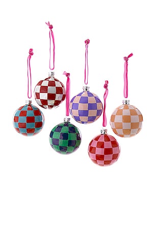 ORNAMENTO CHECKERED MEDIUM BAUBLE ORNAMENTS SET OF 6 Cody Foster & Co