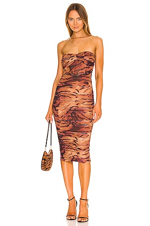 Camila Coelho Diana Midi Dress in Black Tiger Stripe | REVOLVE