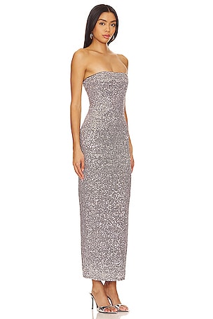 Camila Coelho Atiena Sequin Midi Dress in Metallic Silver