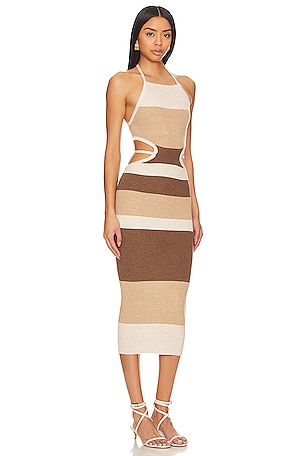 Camila Coelho Emlyn Stripe Knit Dress in Tan