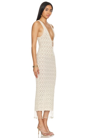 Camila Coelho Abeni Keyhole Midi Knit Dress in Nude