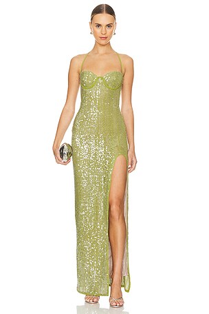 x REVOLVE Strapless Shirred Front Fishtail Gown