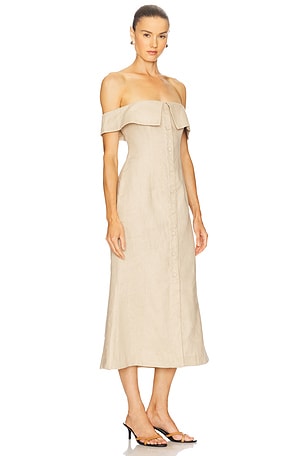 Camila Coelho Harlow Linen Midi Dress in Brown