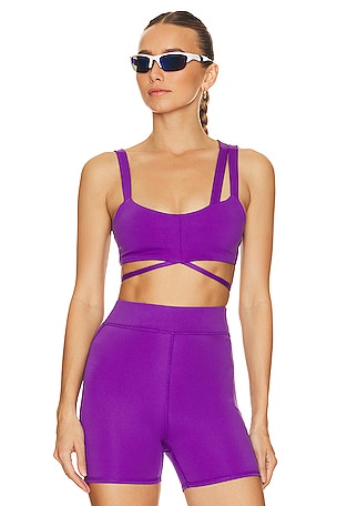 Beyond Yoga T-Back Luxe Sports Bra in Check Flower