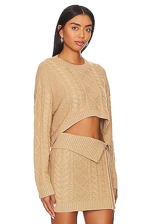 Camila Coelho Carmen Cropped Cable Crew in Tan