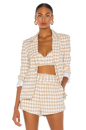 Camila Coelho Madia Blazer in Tan Check